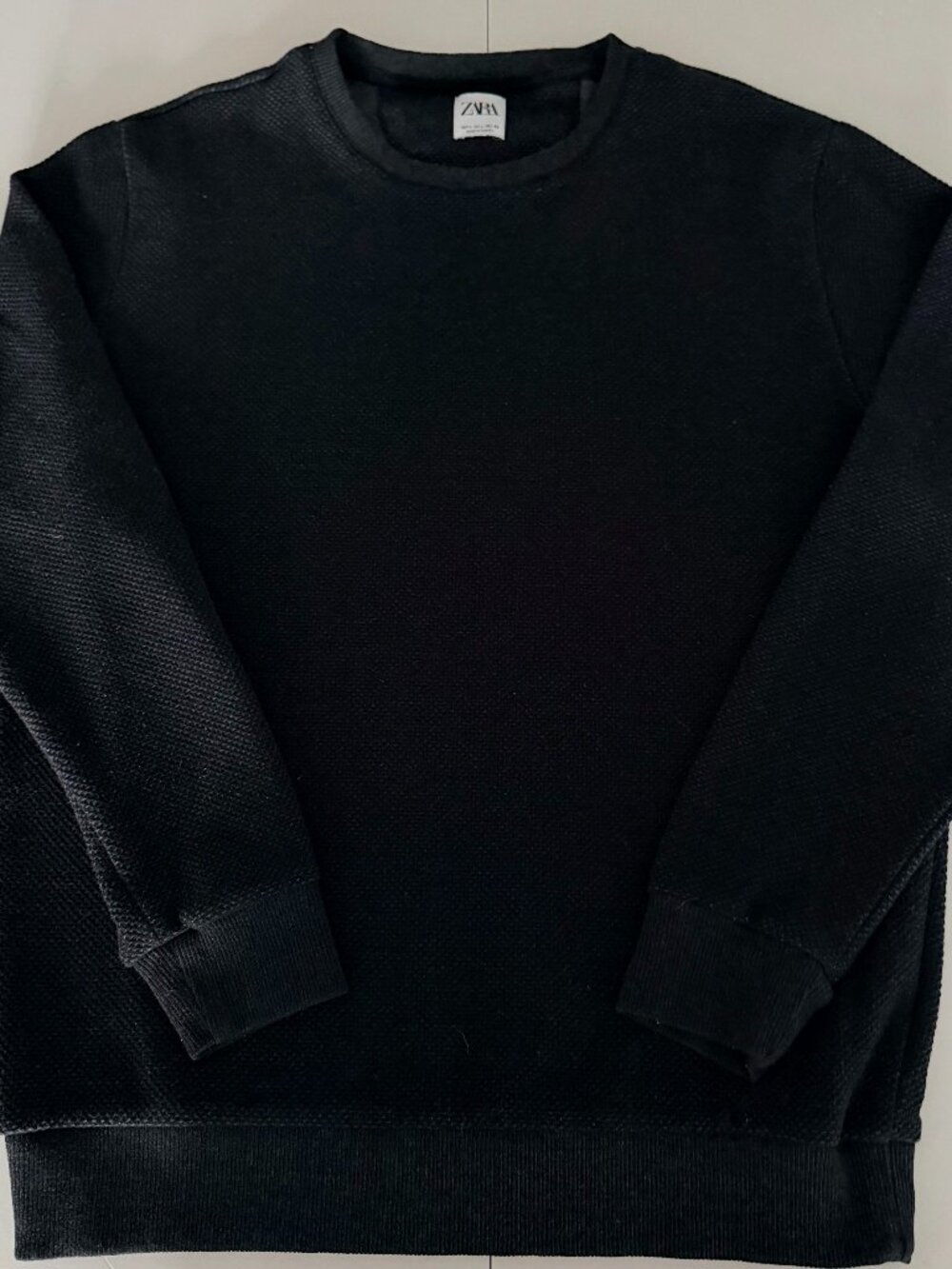 Zara Womens Black Long Sleeve Crewneck Textured Pullover Sweatshirt Size L Cozy
